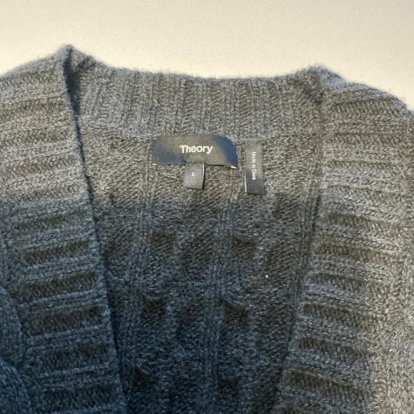 Theory Cable Knit Wool-Cashmere Oversized Cardigan Charcoal Grey - L - Picture 3 of 5